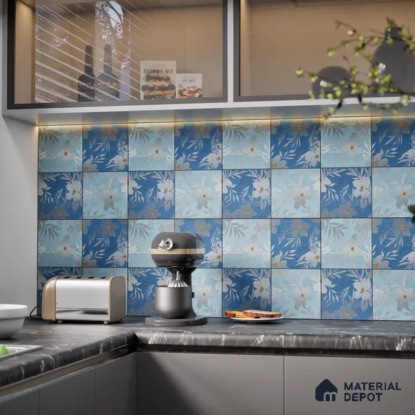 Floral Wall Tile TL 07250 C Plana 8010 GLM (Silver) 1 ft x 1 ft Ceramic Matte Finish - 9 mm  | 2 mm Spacer is Mandatory | Please Expect a Slight Variation of Pattern (Sample)